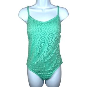 Catalina Mint Green Lace One Piece Swimsuit Adjustable Straps Boho Small